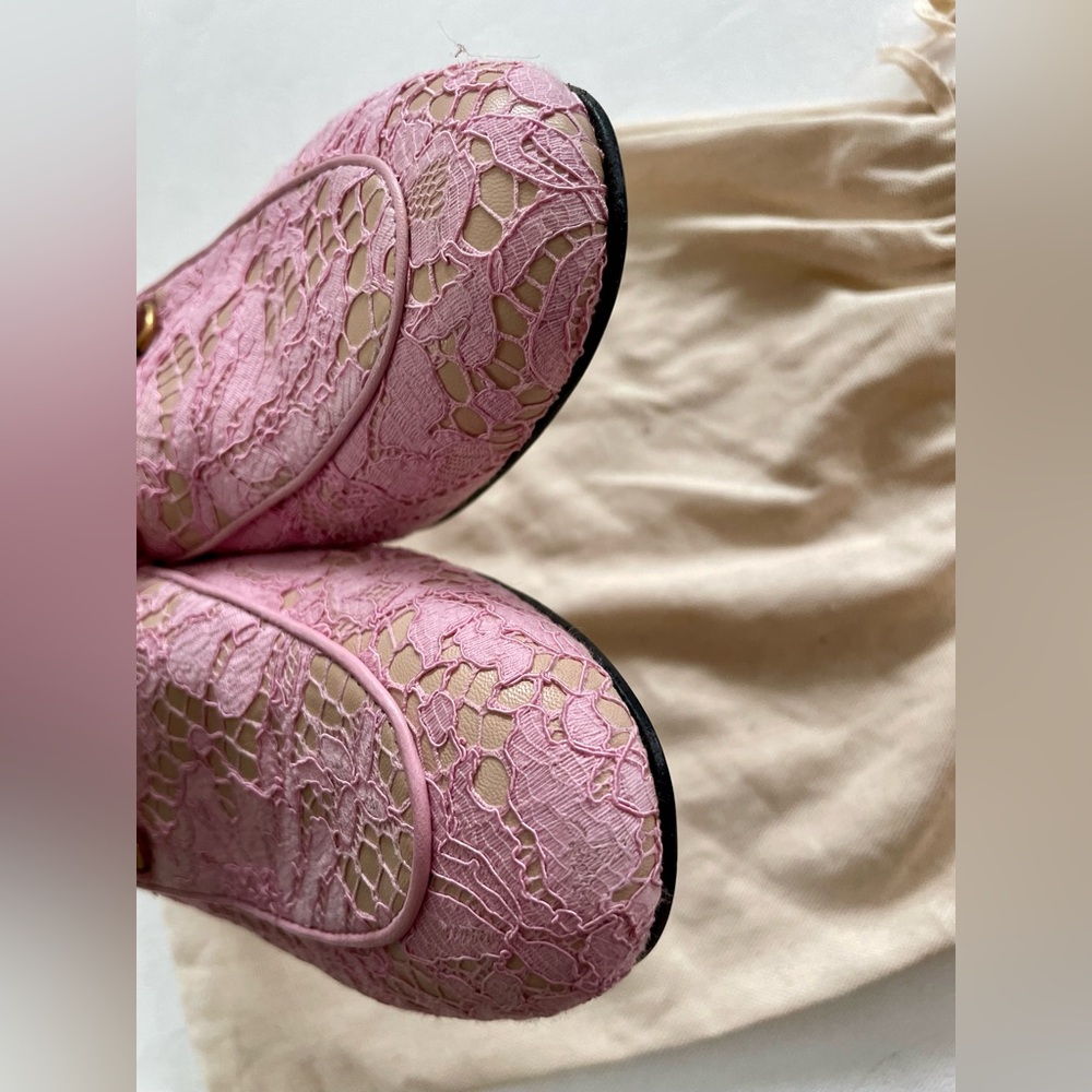 Gucci Pink Lace and Leather Princetown Mules - Picture 5 of 7